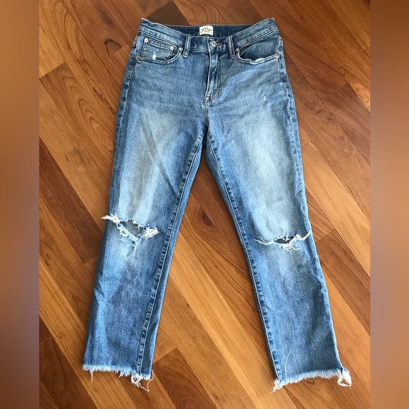 J. Crew | Women’s blue denim slim raw hem, ripped knee jeans, size 26 - Picture 6 of 15